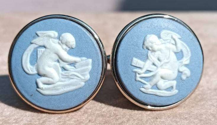 Wedgwood Blue Jasperware Cupid Sharpening his Arrows Cufflinks 1960s