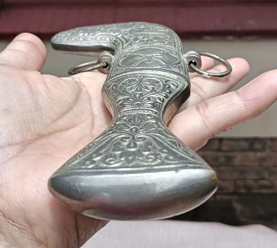 Vintage Omani Khanjar Jambiya Dagger with Intricately Relief Decorated Sheath