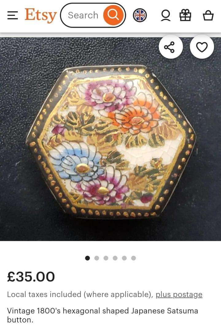 Antique Pair of Hexagonal Shaped Japanese Satsuma Porcelain Buttons