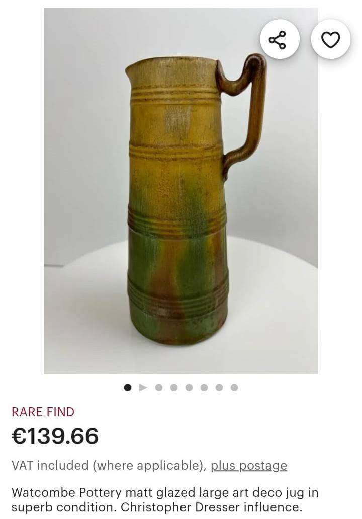 Rare Antique (c1869-1962) Watcombe Forge England Matt Glazed Art Deco Jug - Good Condition