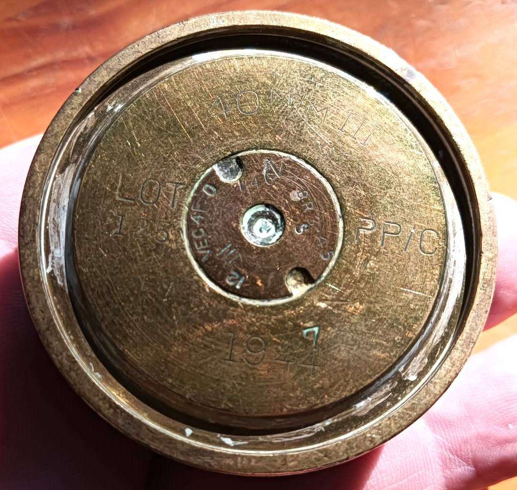 WW2 1944 Bofors 40mm Brass Shell Casing Base - German Norddeutcher Lloyd Bremen Ships Button Center