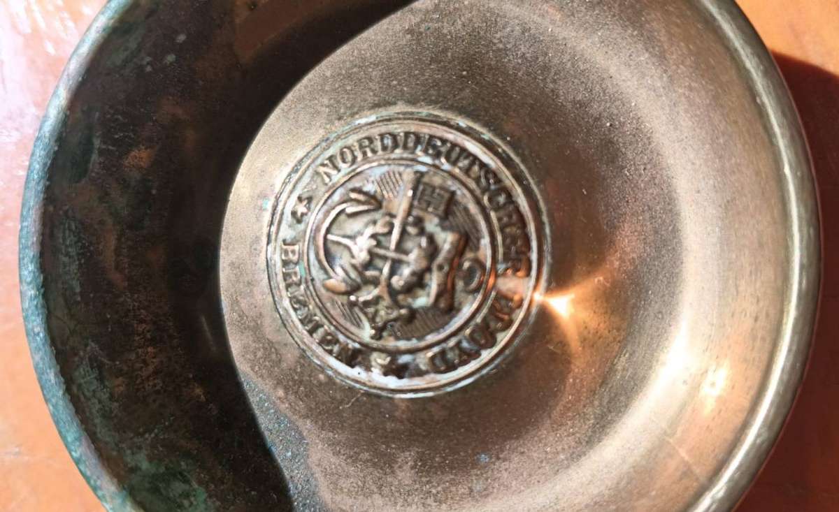 WW2 1944 Bofors 40mm Brass Shell Casing Base - German Norddeutcher Lloyd Bremen Ships Button Center