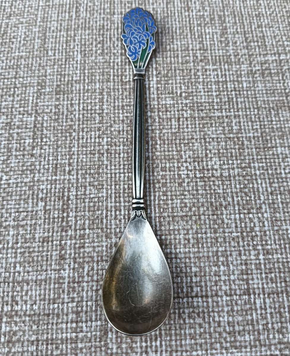 Enamelled Dutch Voorschoten Silverplated Spoons Vintage Mid Twentieth Century