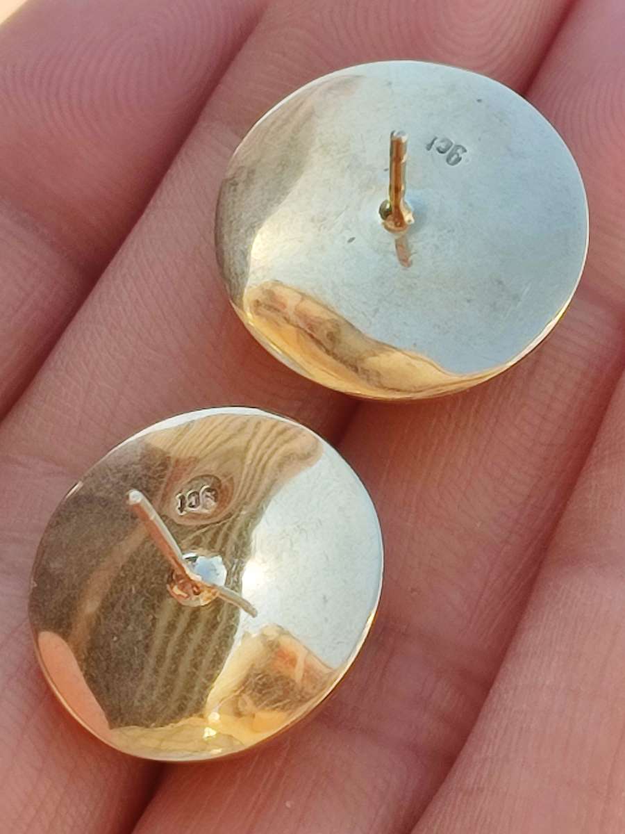 9ct Gold Large Vintage Button Dome Earrings