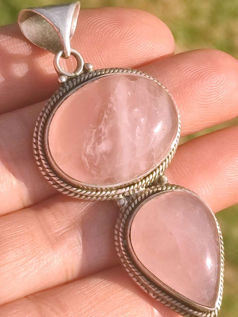 Large Sterling Rose Quartz Pendant