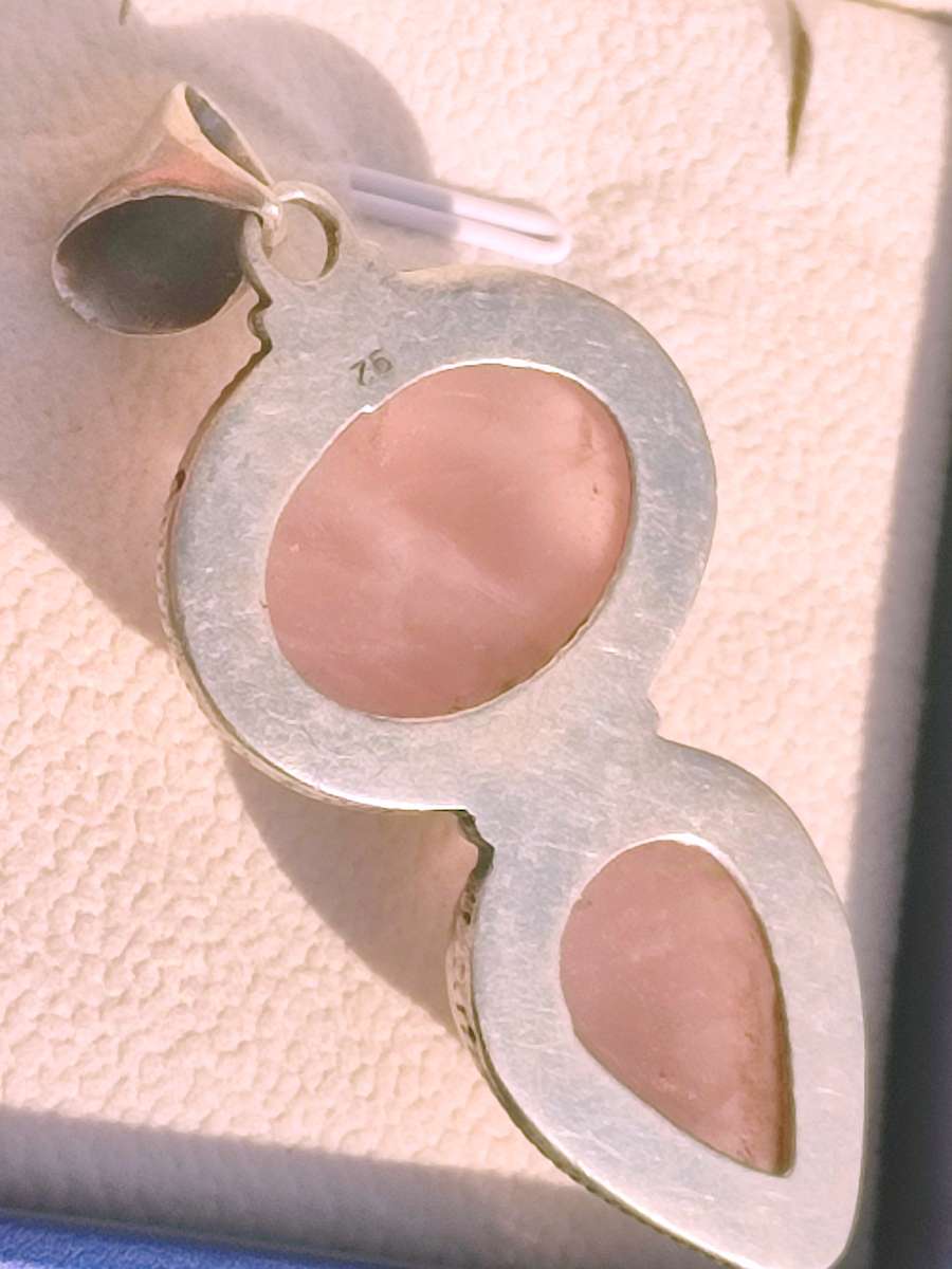 Large Sterling Rose Quartz Pendant