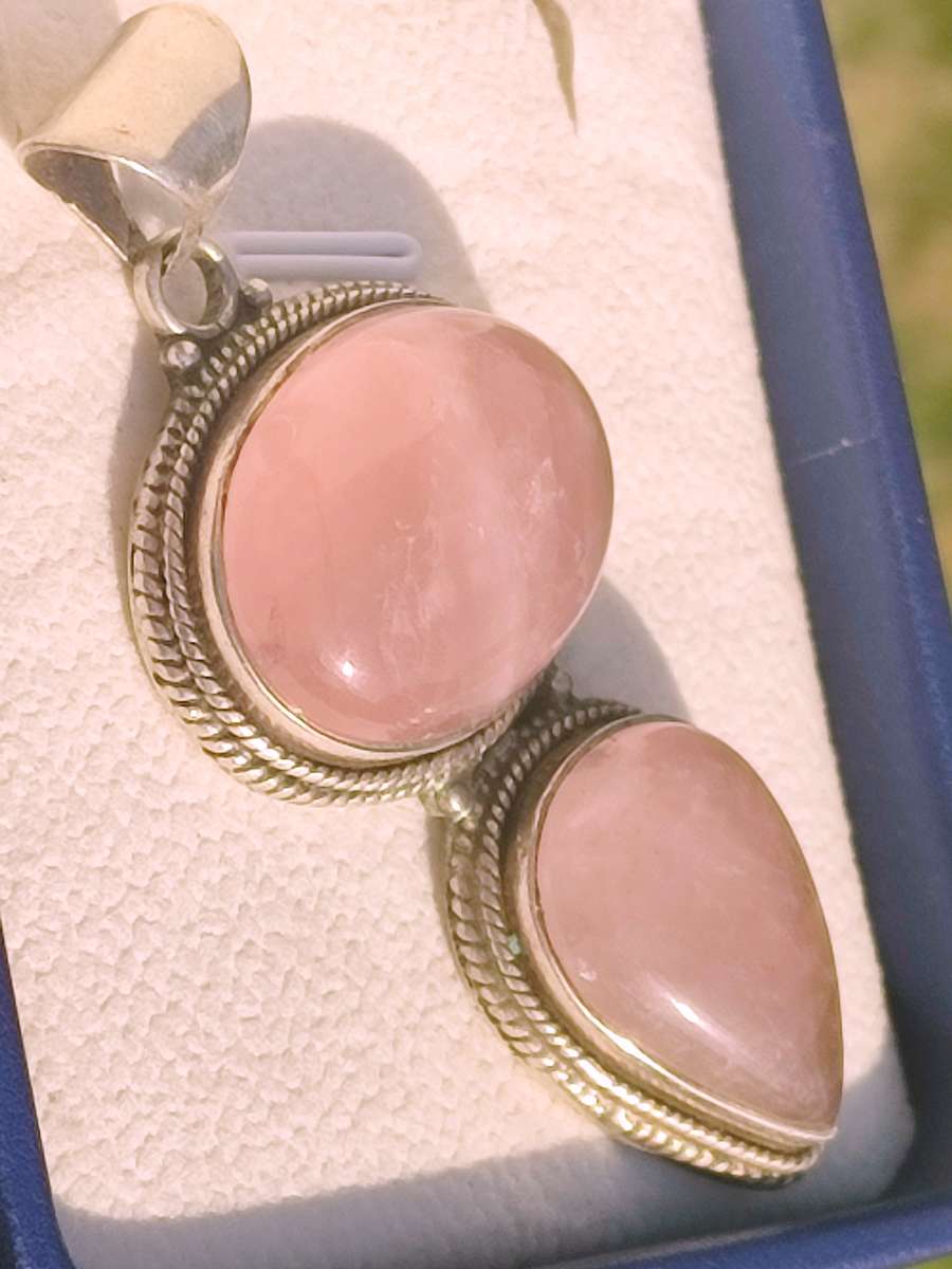 Large Sterling Rose Quartz Pendant