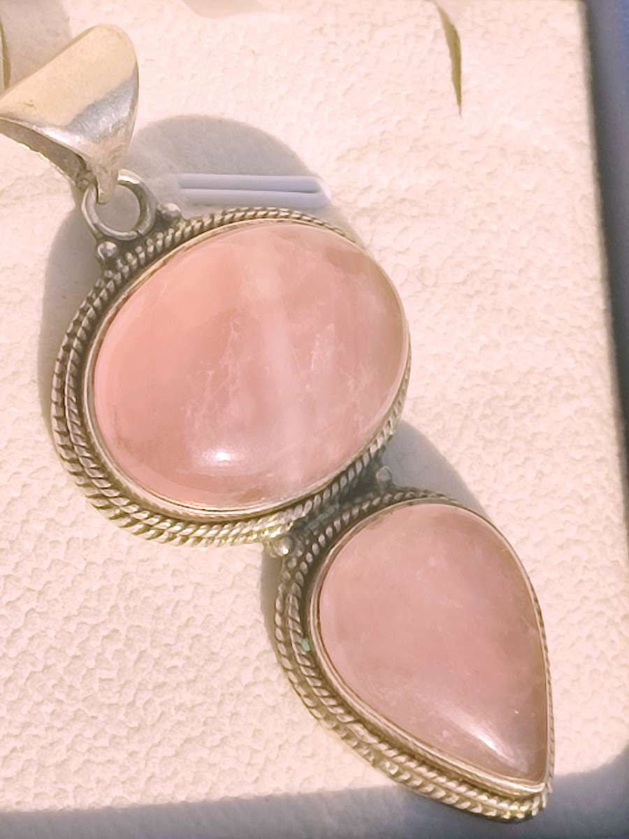 Large Sterling Rose Quartz Pendant