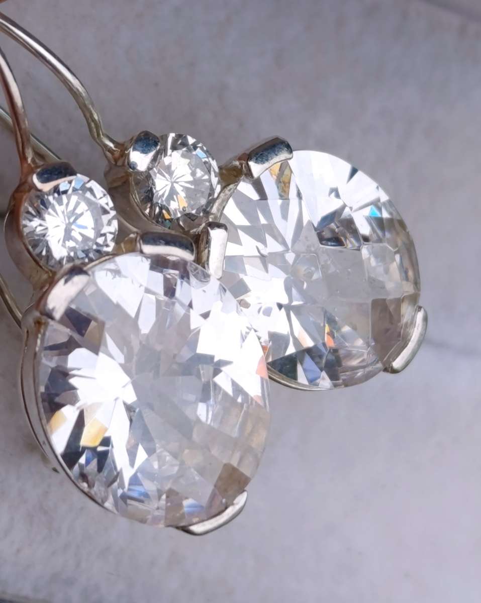 Sterling Two Stone Drop Earrings