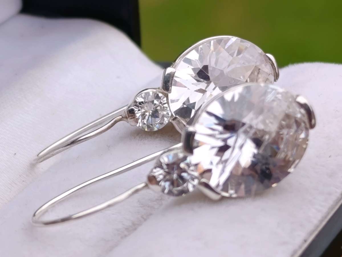 Sterling Two Stone Drop Earrings