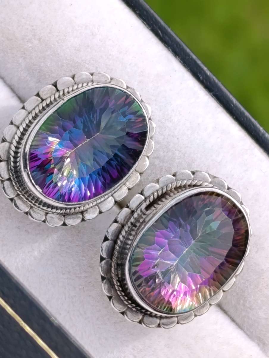 Vintage Sterling Mystic Topaz Large Earrings
