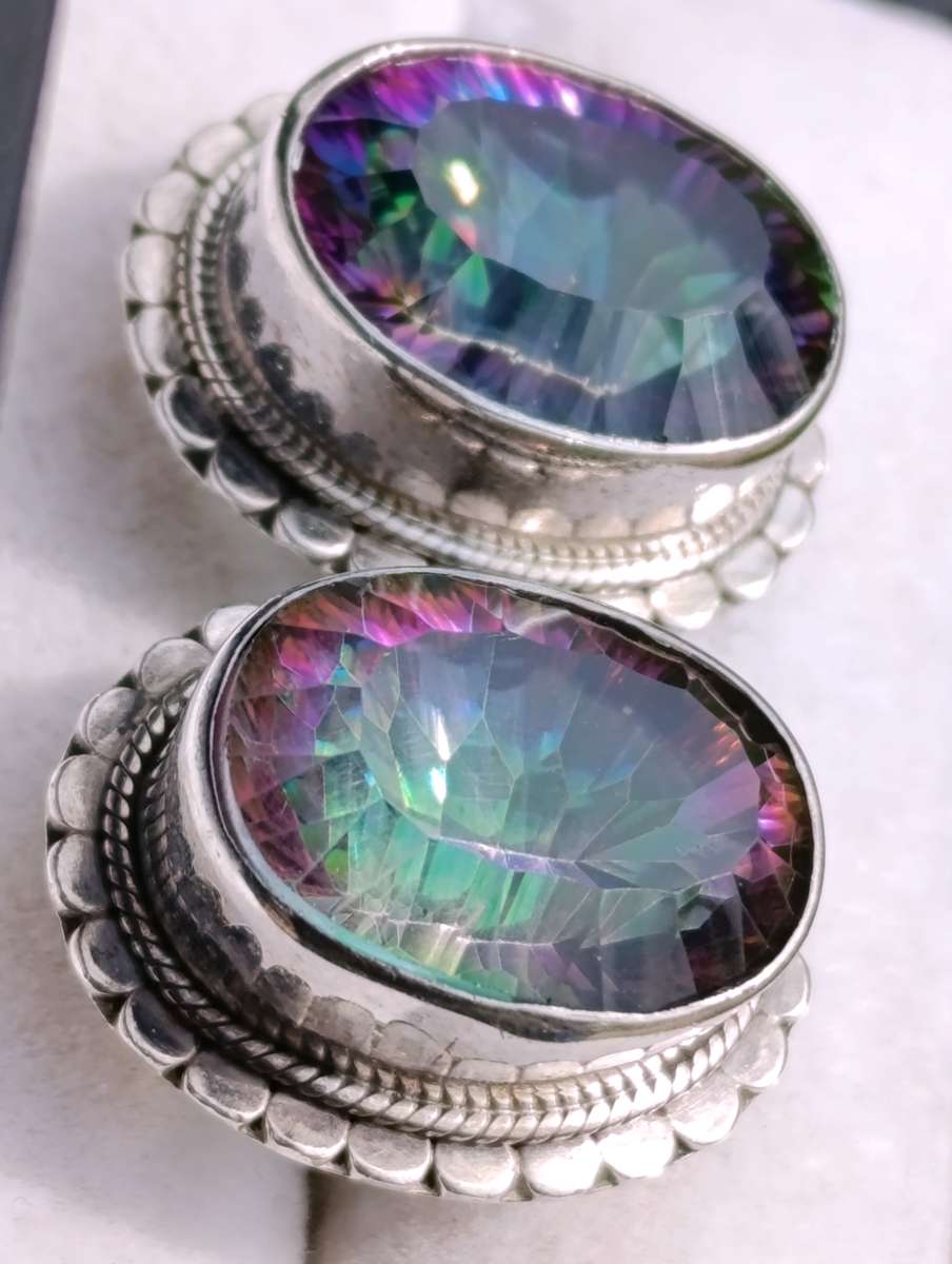 Vintage Sterling Mystic Topaz Large Earrings