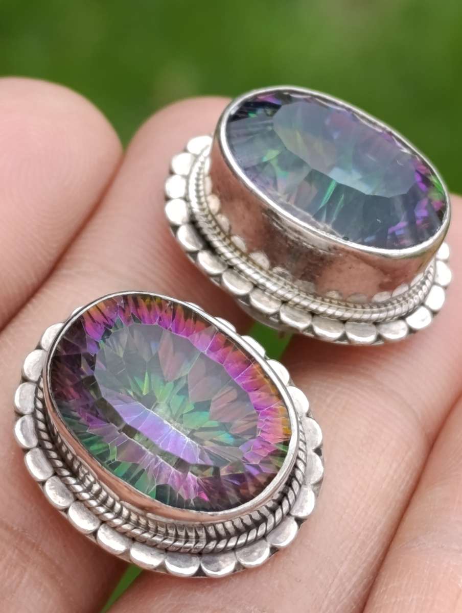 Vintage Sterling Mystic Topaz Large Earrings