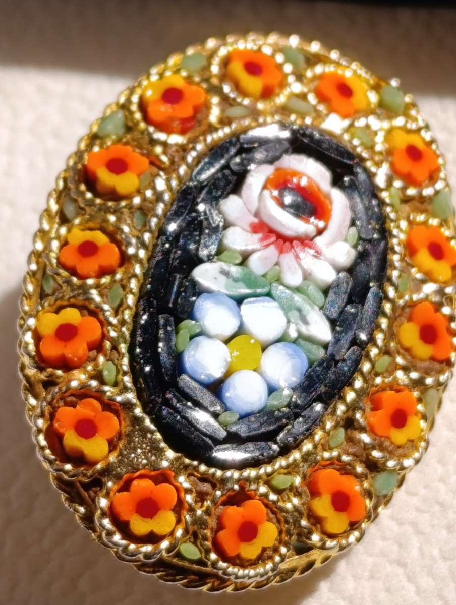 Flower Bouquet Micro Mosaic Brooch