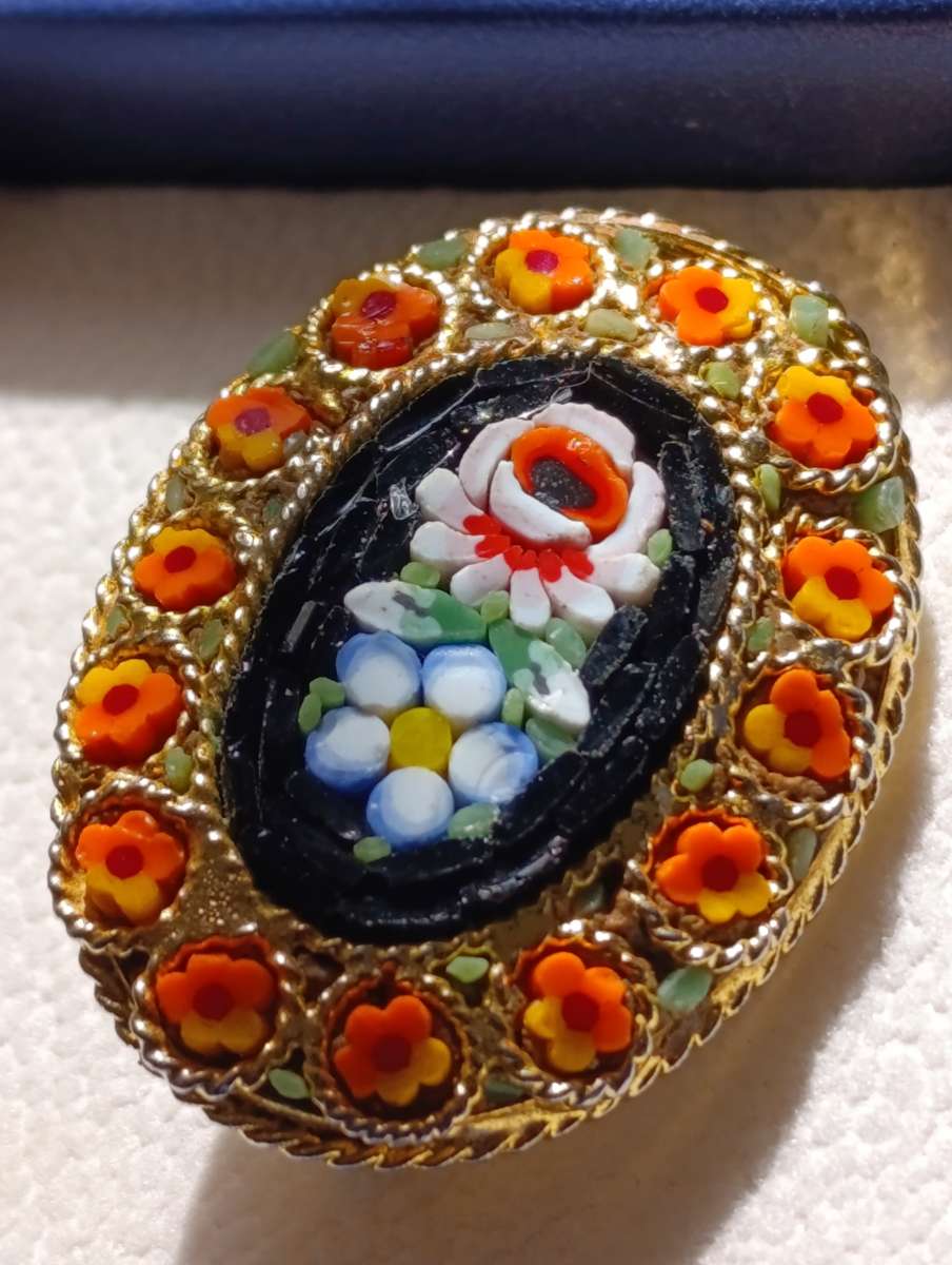 Flower Bouquet Micro Mosaic Brooch