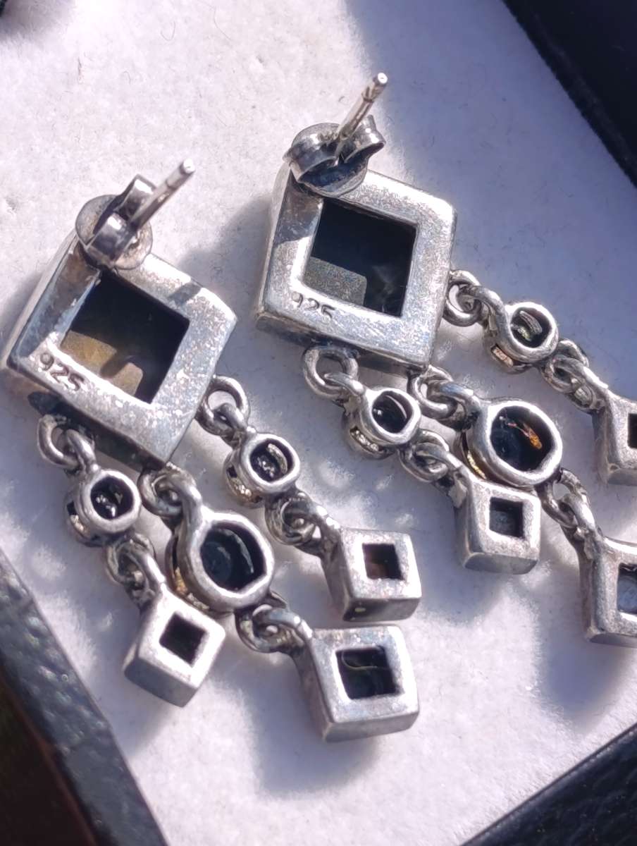 Vintage Sterling Marcasite Drop Earrings