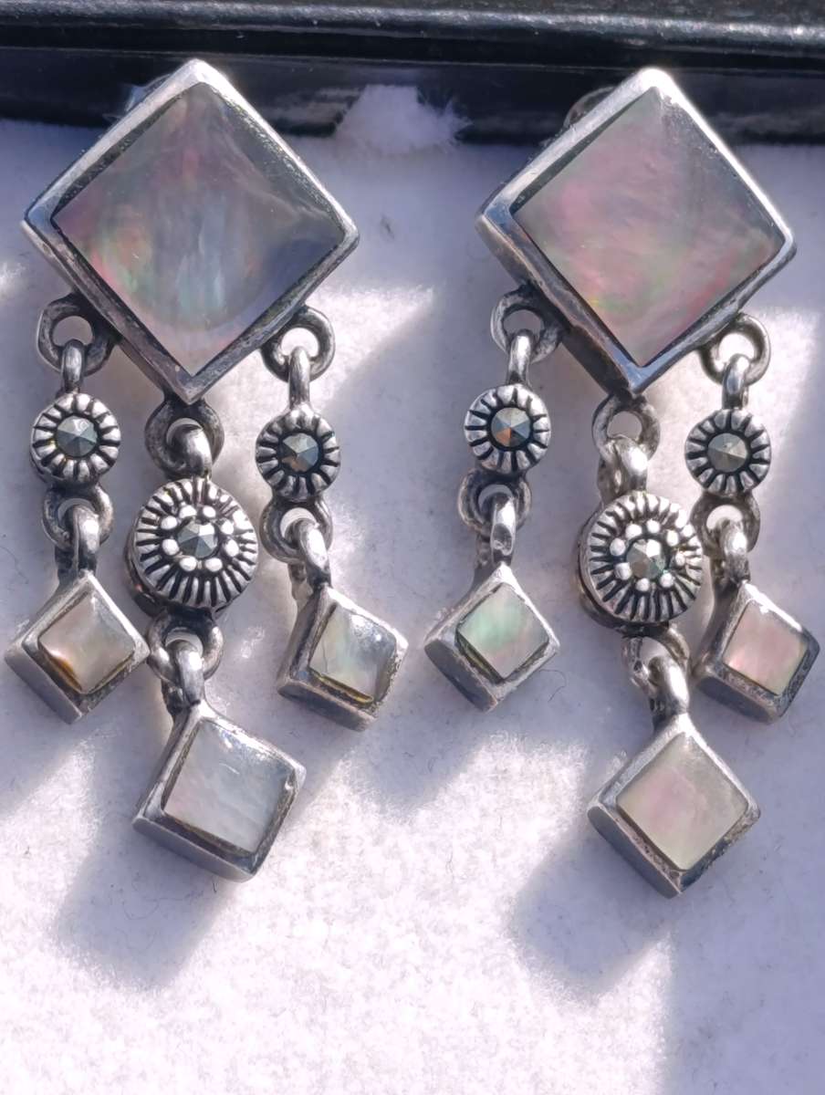 Vintage Sterling Marcasite Drop Earrings