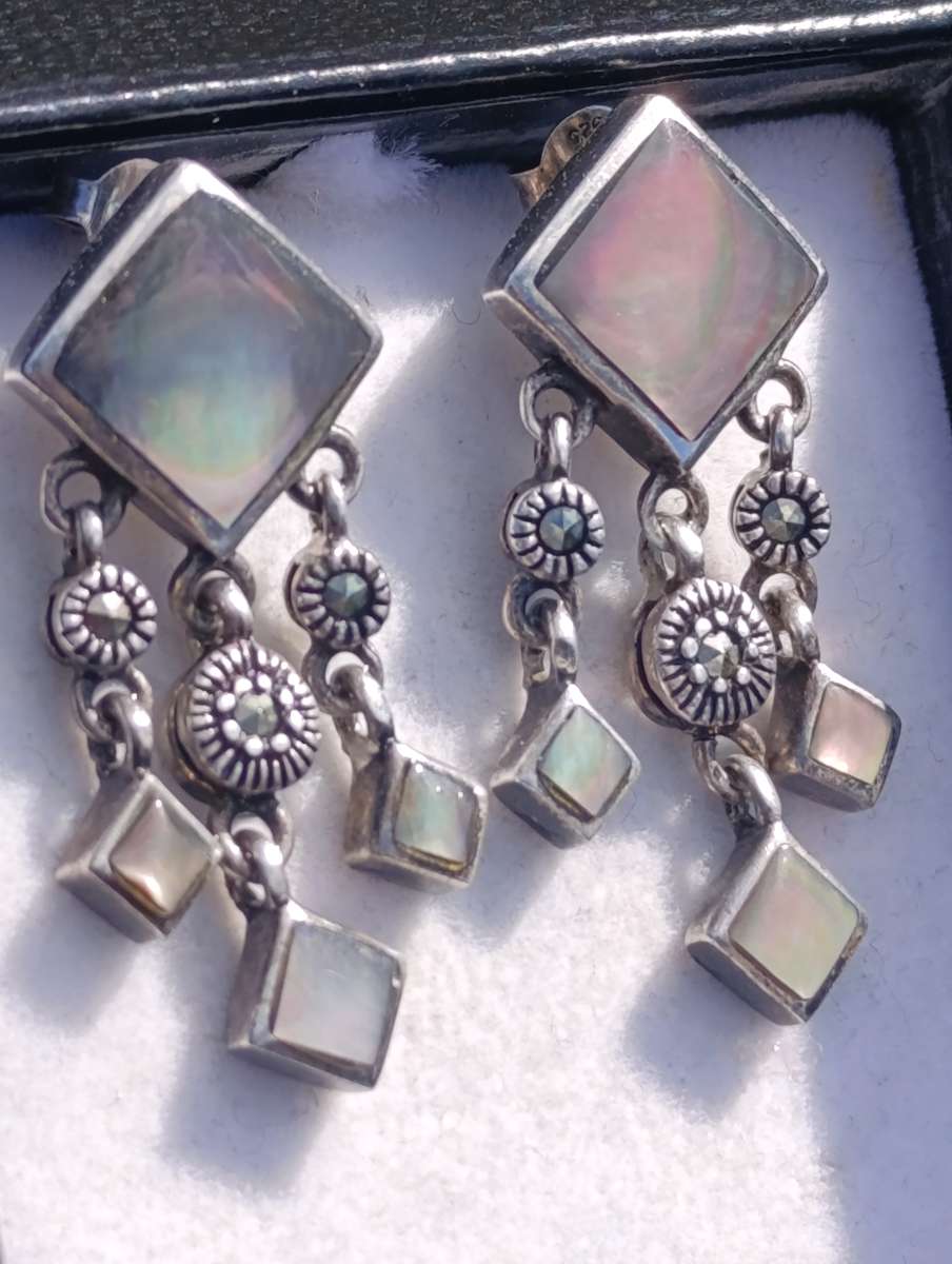 Vintage Sterling Marcasite Drop Earrings