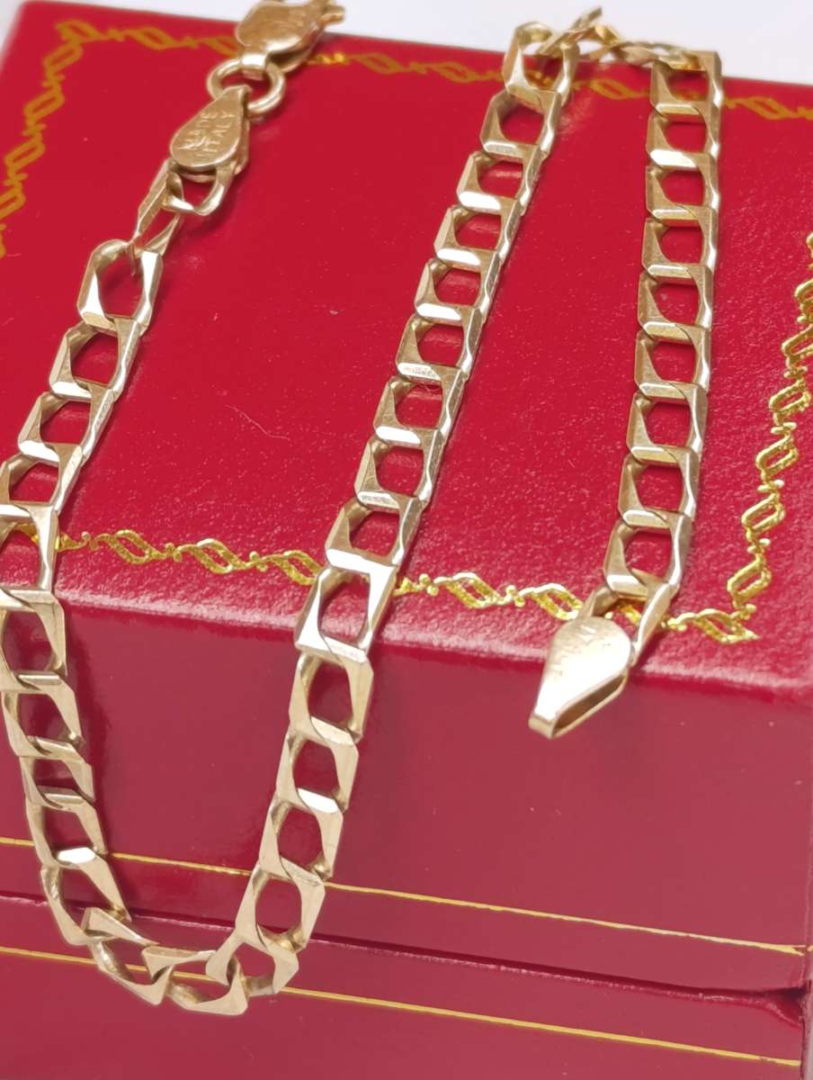 9ct Gold 4MM Square Link Mens Vintage Bracelet