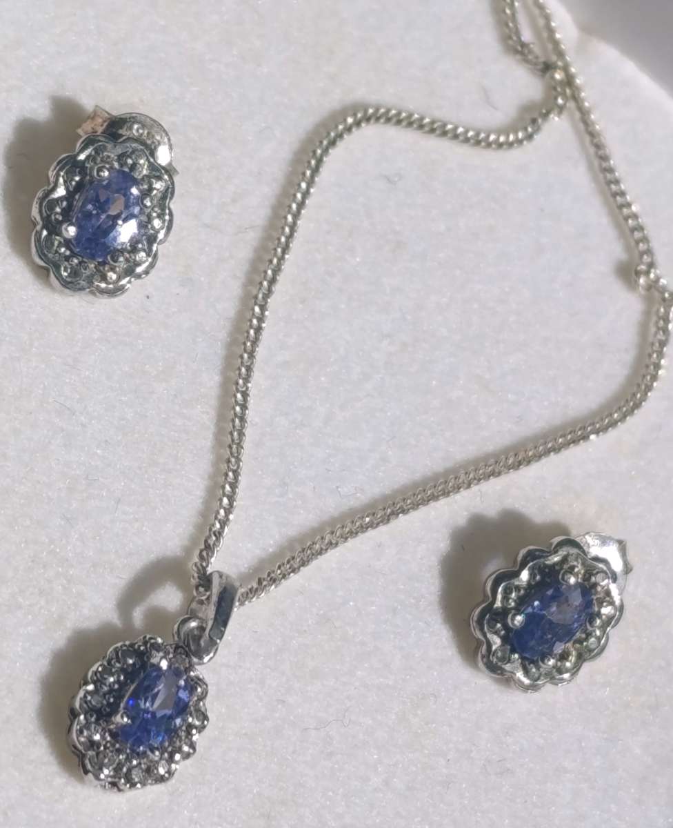 Sterling Diamond Tanzanite Jewel Set