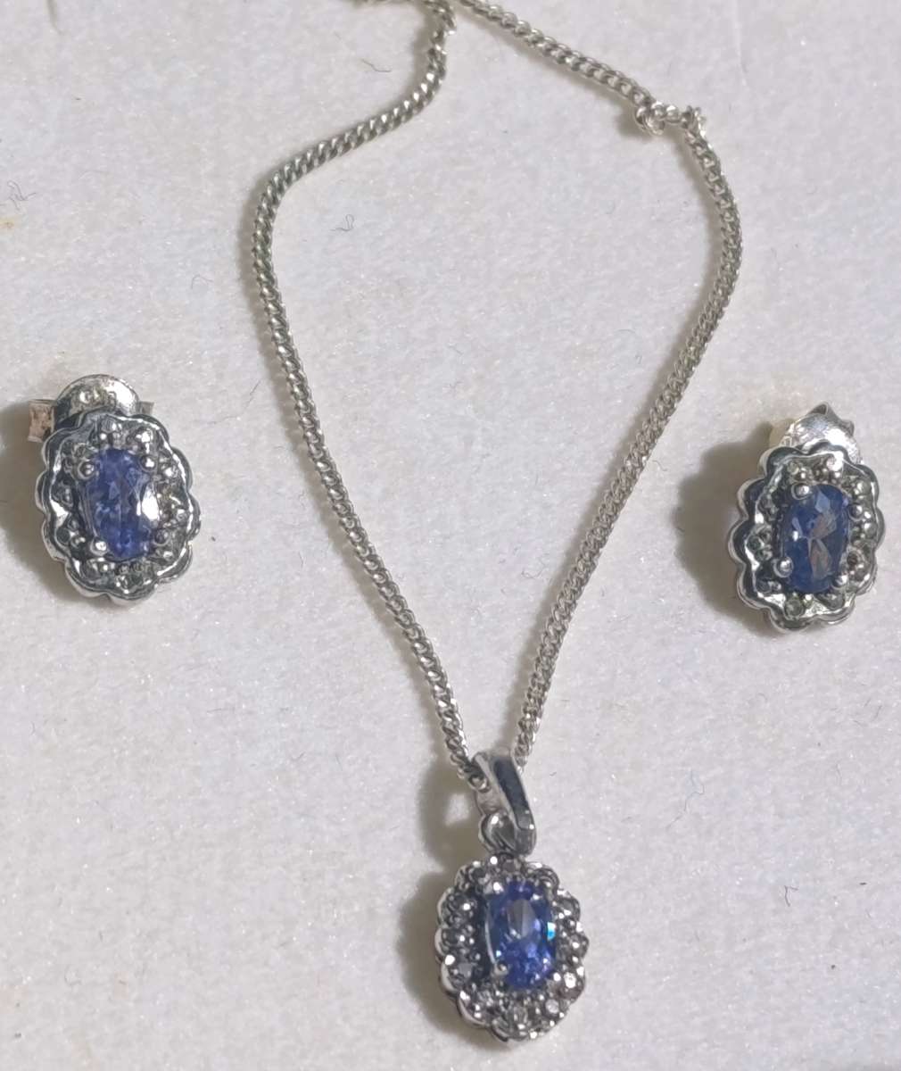 Sterling Diamond Tanzanite Jewel Set