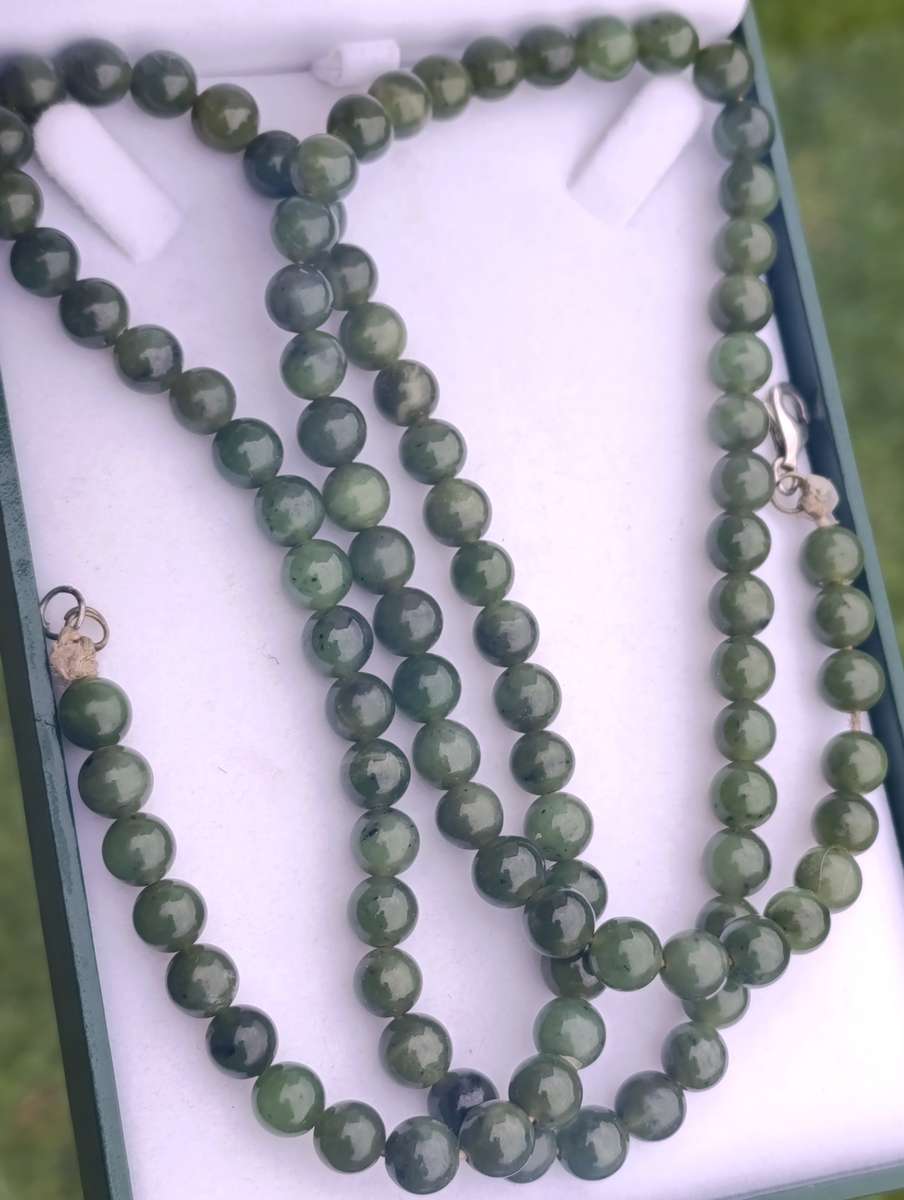 Vintage Jade Extra long Sterling Necklace