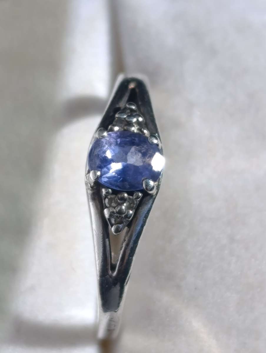 Sterling Diamond Tanzanite Vintage Ring