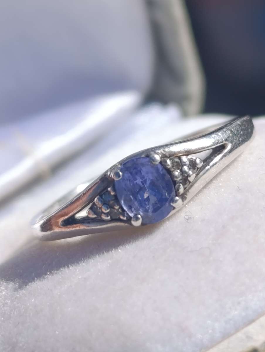 Sterling Diamond Tanzanite Vintage Ring