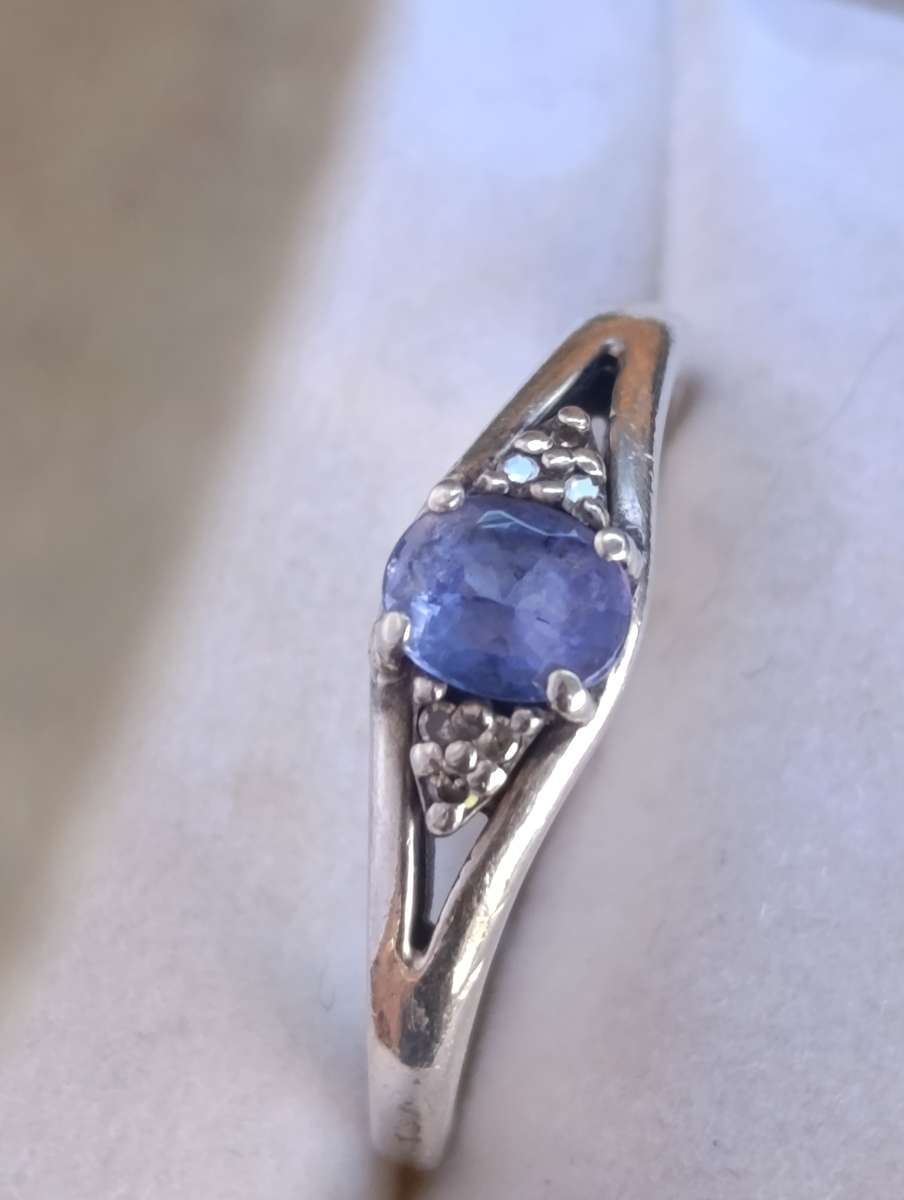 Sterling Diamond Tanzanite Vintage Ring