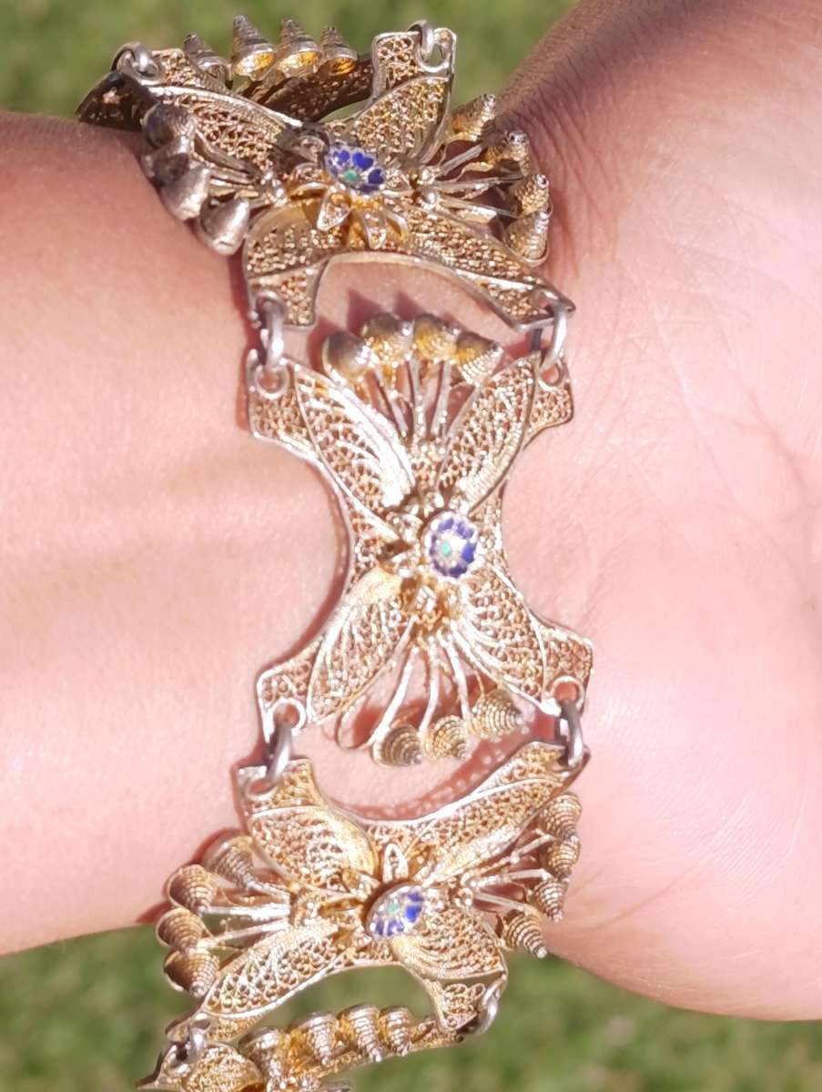 Wide Vintage Gold 800 Silver Filigree Bracelet
