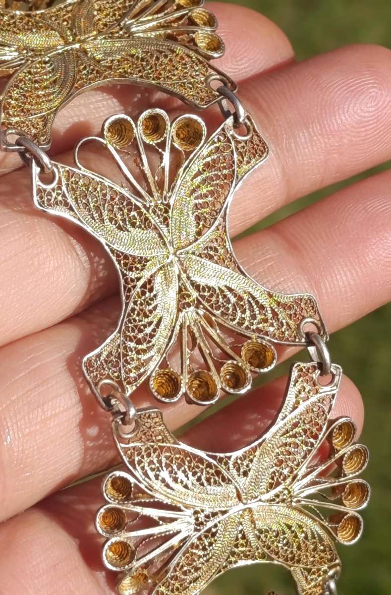 Wide Vintage Gold 800 Silver Filigree Bracelet