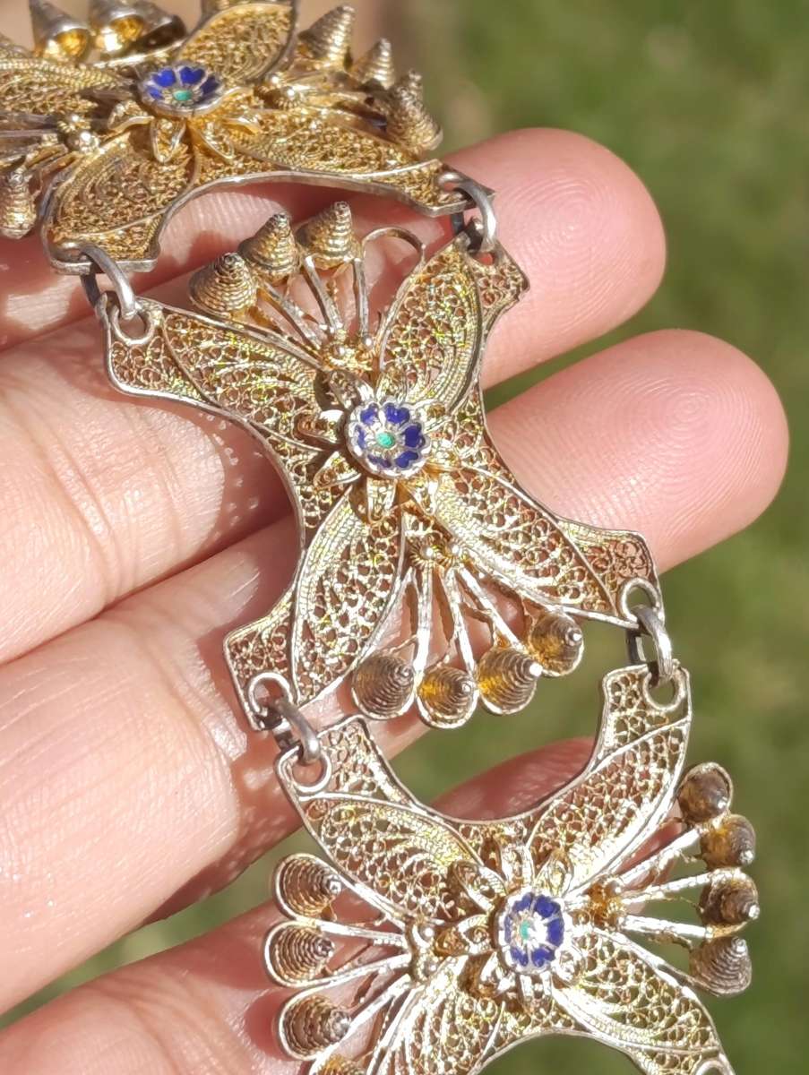 Wide Vintage Gold 800 Silver Filigree Bracelet