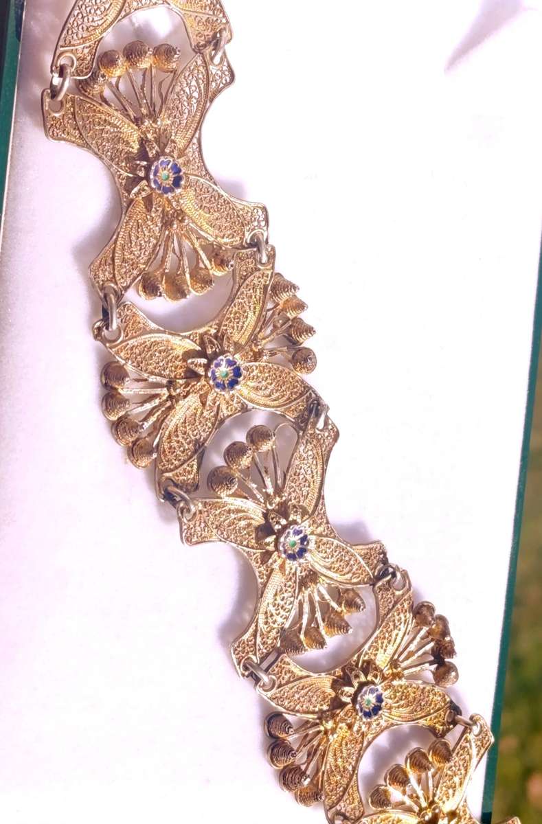 Wide Vintage Gold 800 Silver Filigree Bracelet