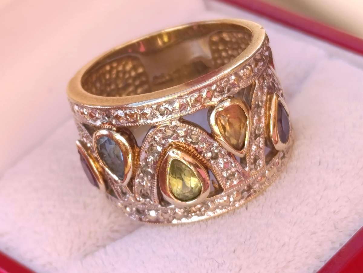 Vintage 9ct Multi Gemstone Diamond Ring
