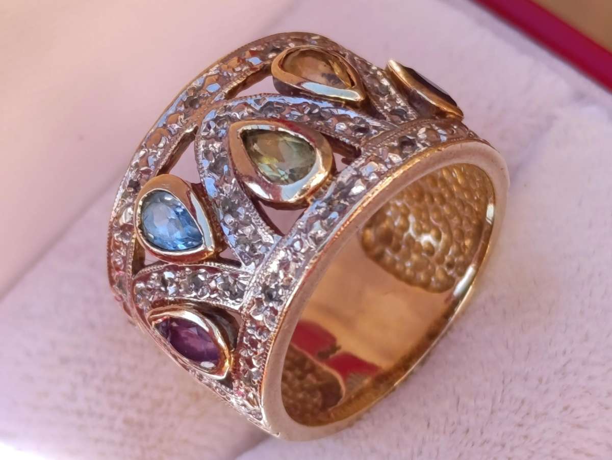 Vintage 9ct Multi Gemstone Diamond Ring