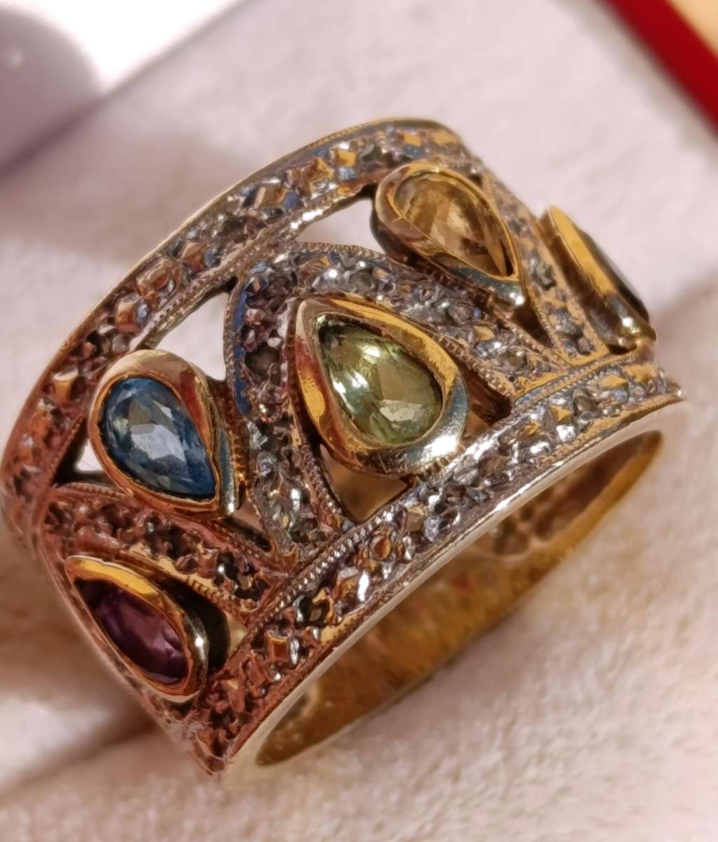 Vintage 9ct Multi Gemstone Diamond Ring