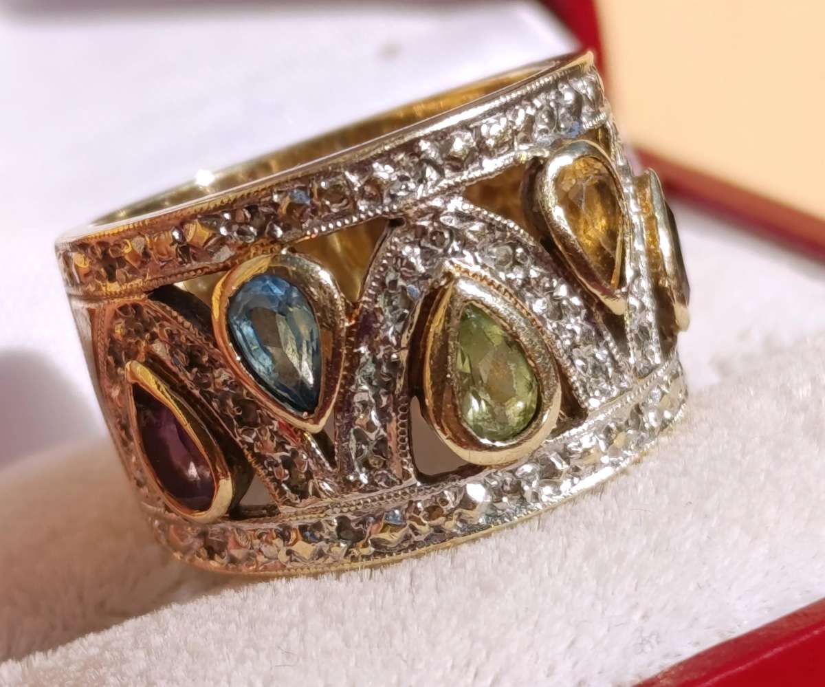 Vintage 9ct Multi Gemstone Diamond Ring