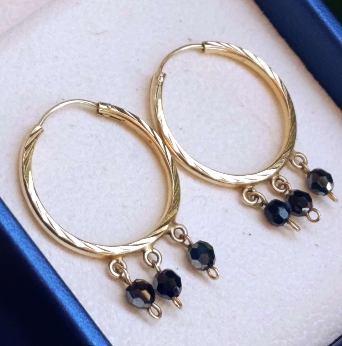 9ct Gold Vintage Crystal Hoop Earrings