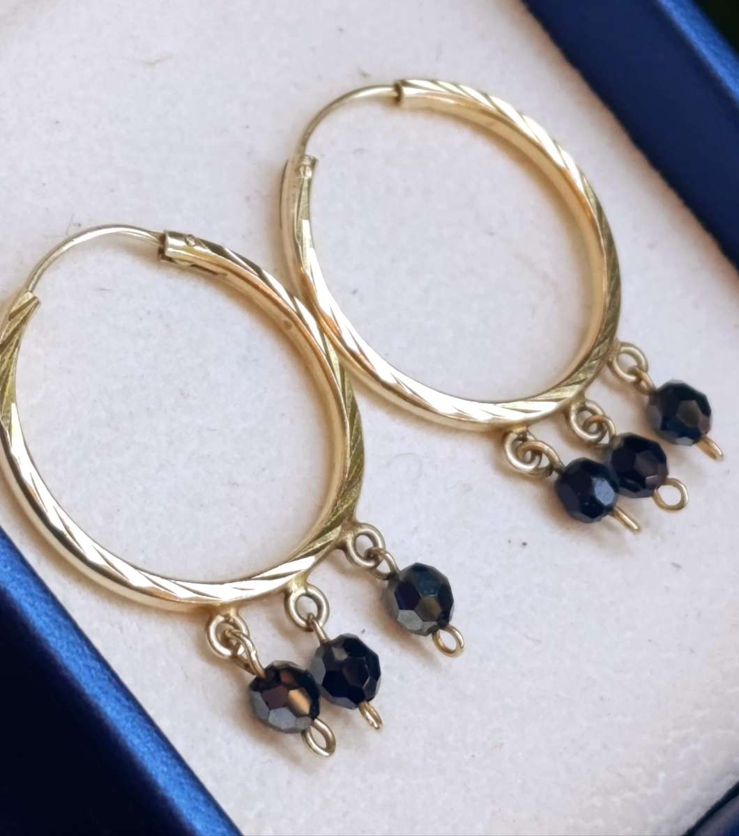 9ct Gold Vintage Crystal Hoop Earrings