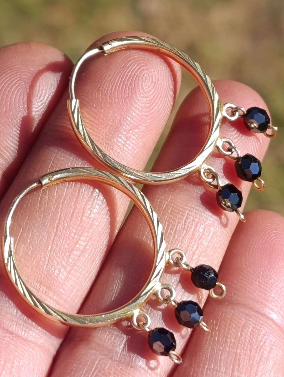 9ct Gold Vintage Crystal Hoop Earrings