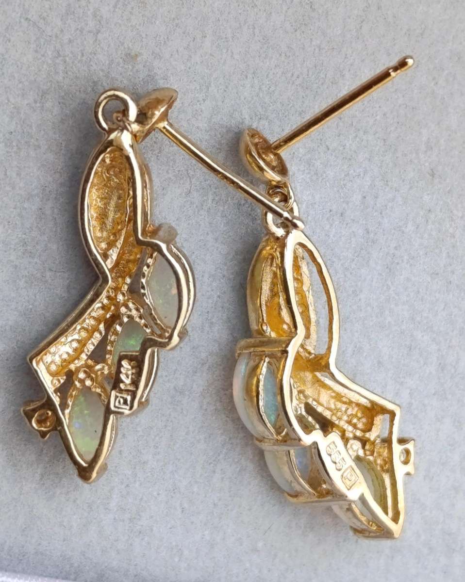 Rare Estate 14ct Diamond Opal Earrings