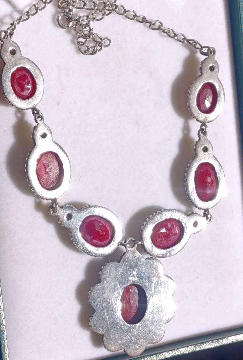 Estate Sterling Ruby Pearl Necklace