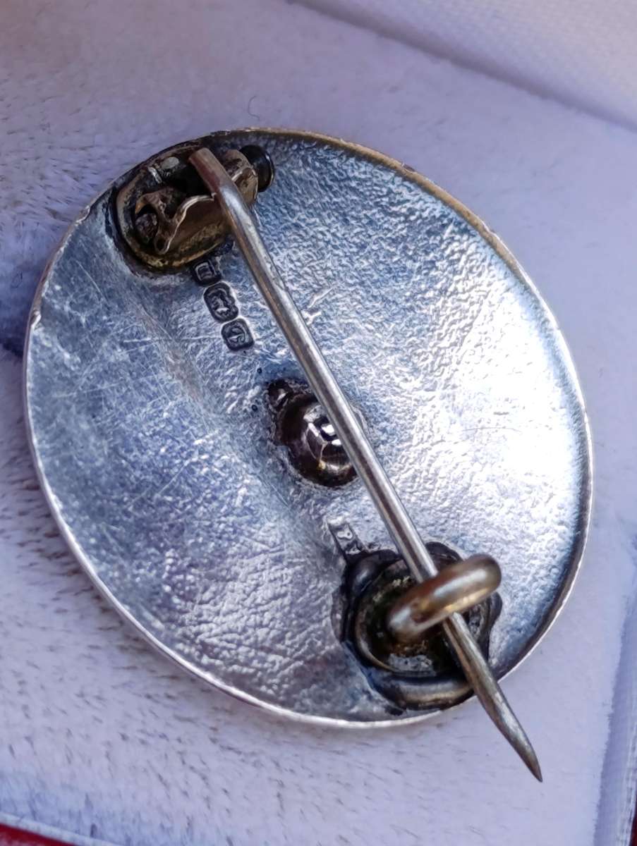 Antique Sterling Purple Guilloche Enamel Brooch