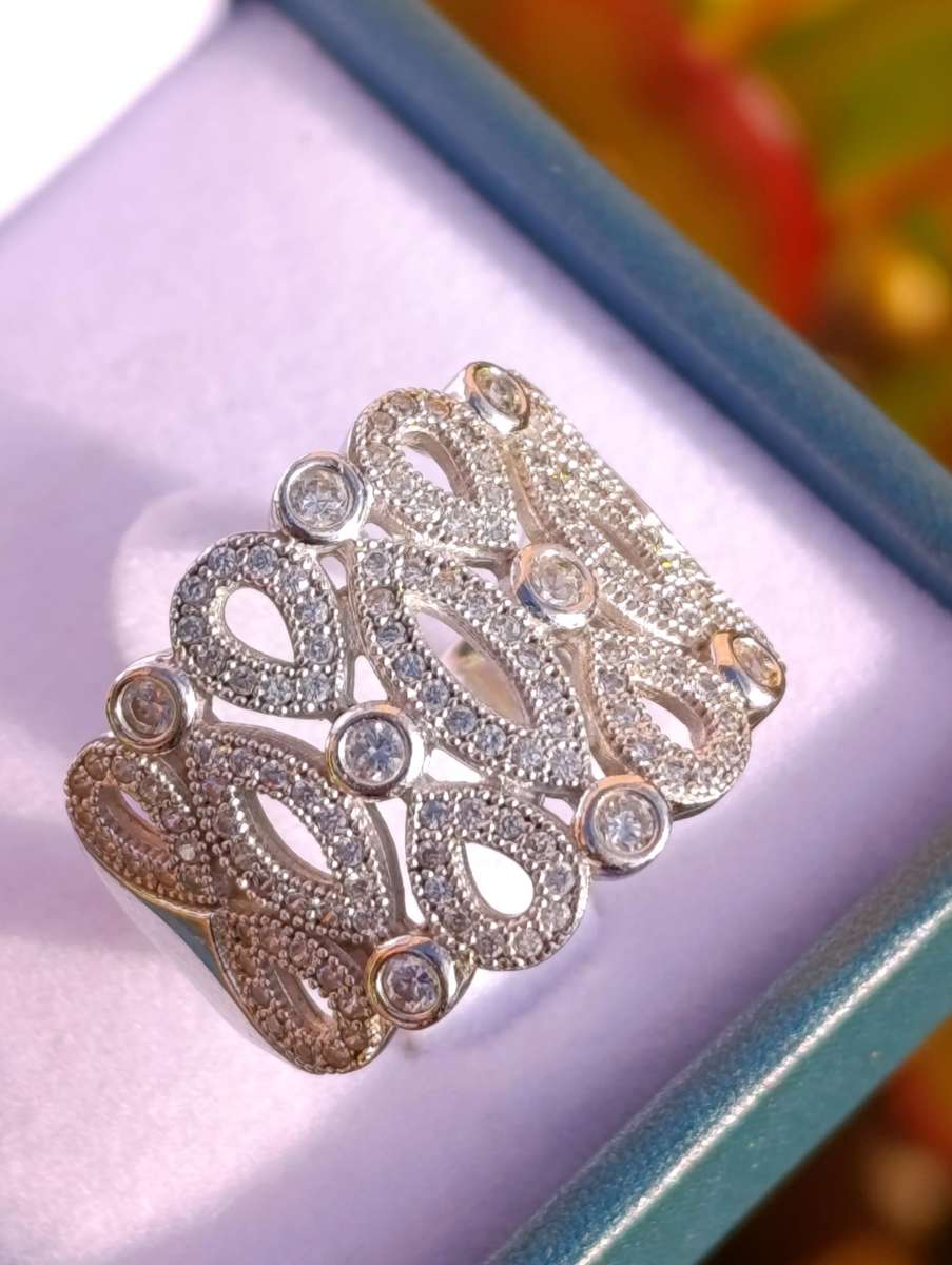Sterling Vintage Wide Band Studded Ring