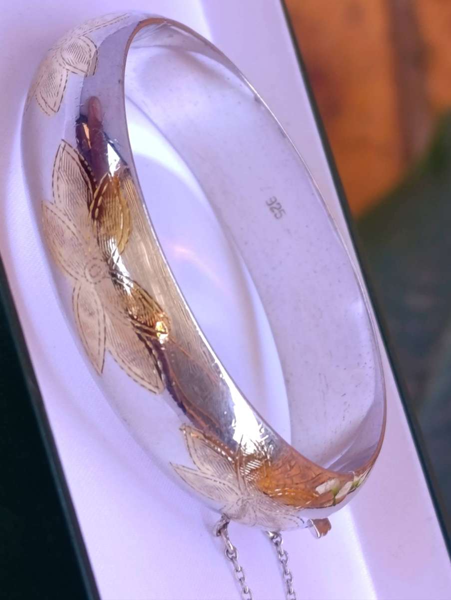 15MM Sterling Bangle With Gold Encrusted Detail