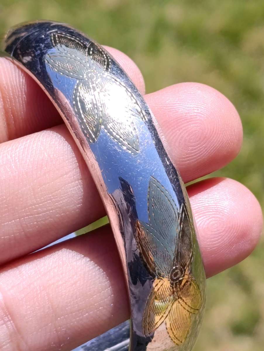 15MM Sterling Bangle With Gold Encrusted Detail