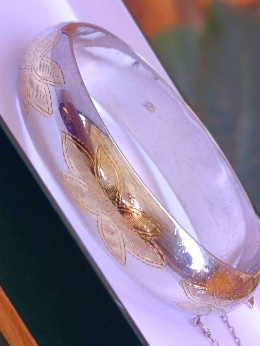 15MM Sterling Bangle With Gold Encrusted Detail