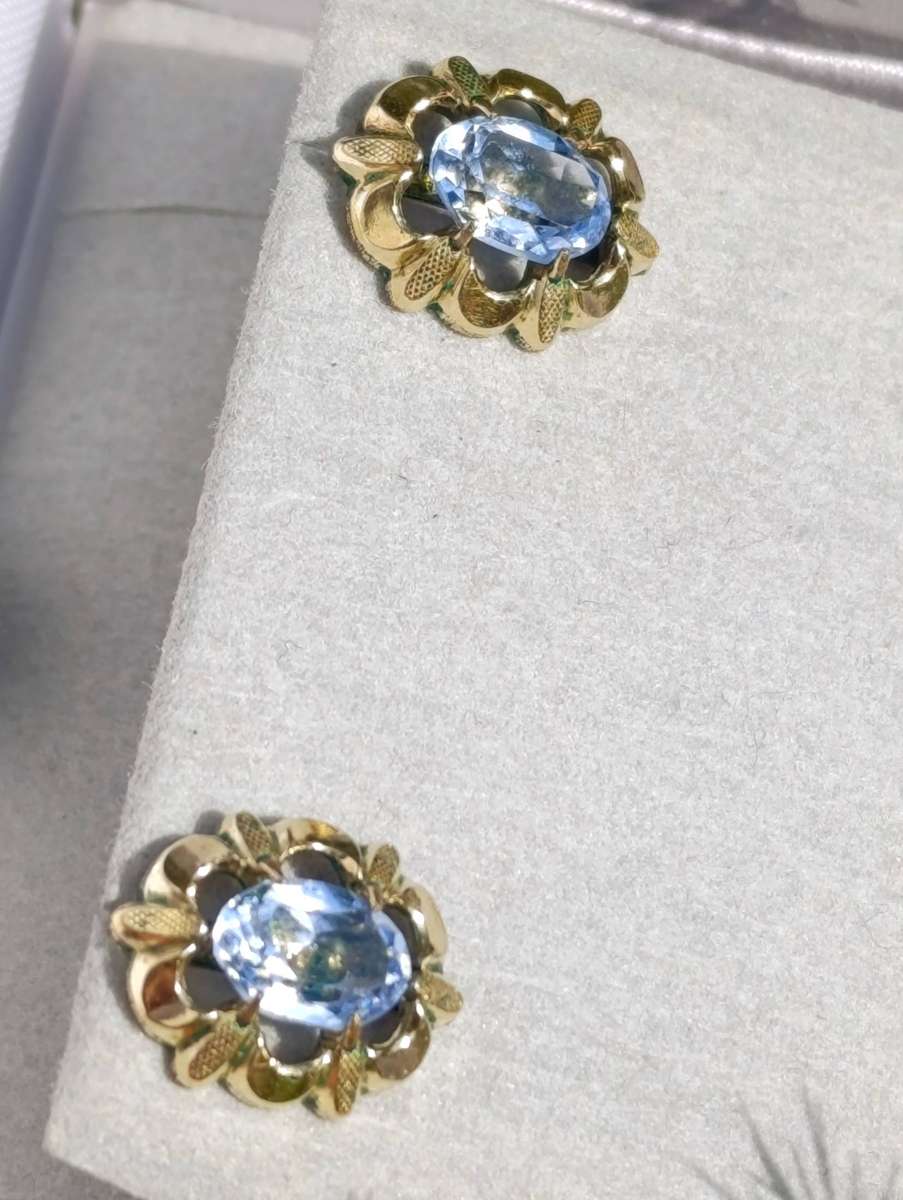 14ct Rolled Gold Blue Topaz Earrings