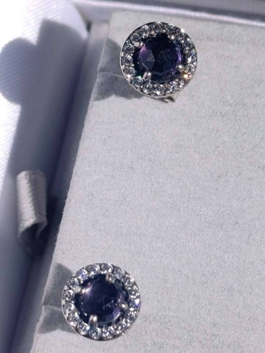 Pandora Sterling Purple Stone Earrings
