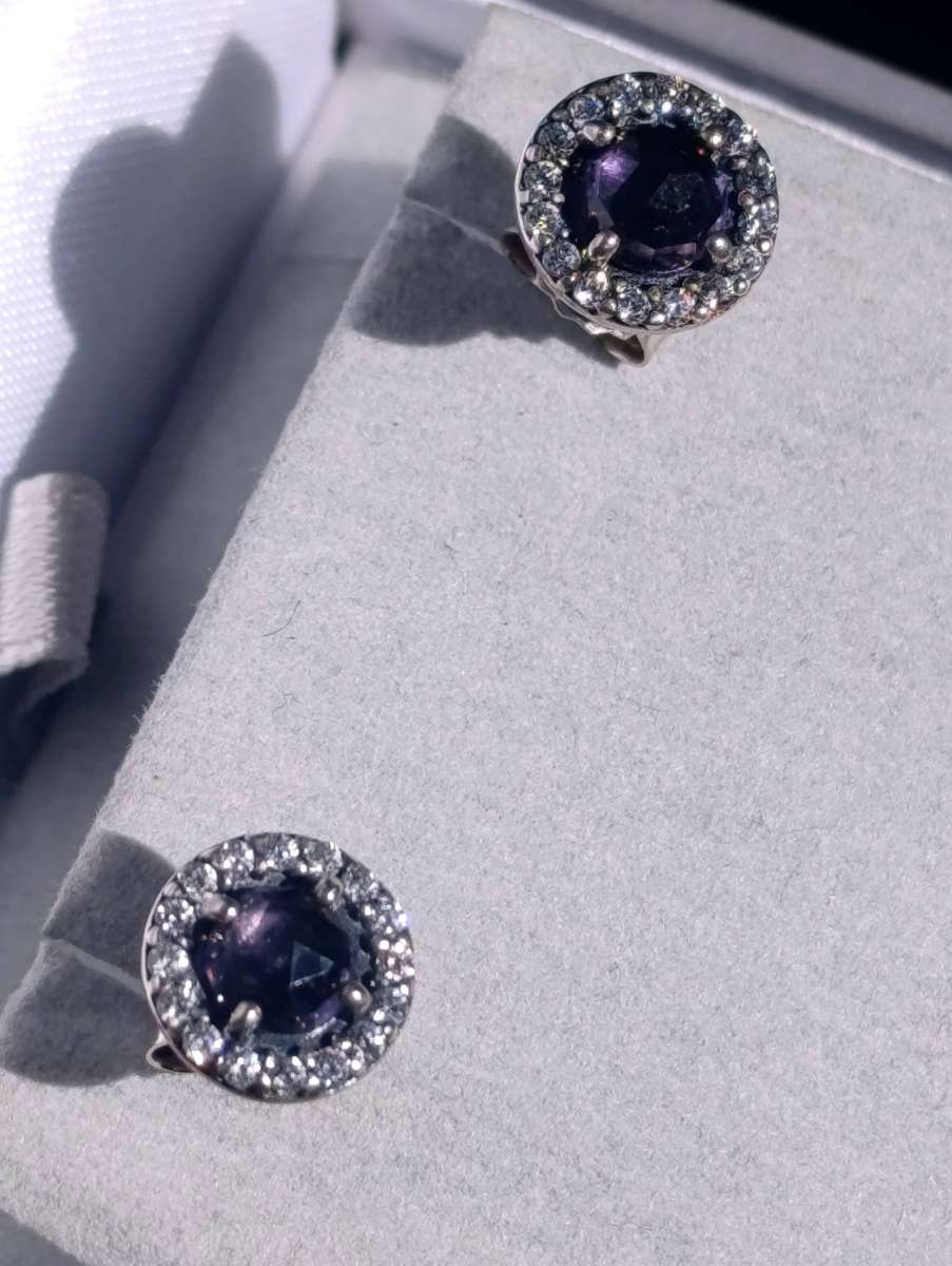 Pandora Sterling Purple Stone Earrings